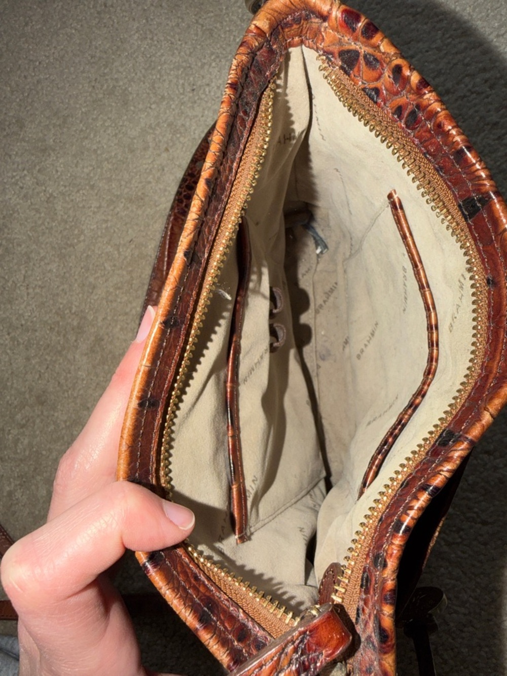 Brahmin Pecan Melbourne Croc-Embossed Crossbody with Front Zip Pocket - Picture 3 of 9